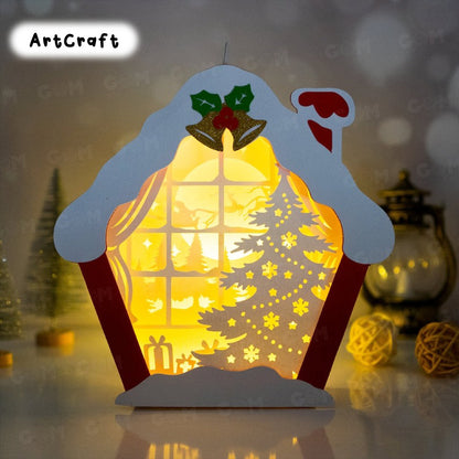 Pack 3 Snow House Hanging Shadow Box - Christmas Ball SVG - Paper Cut Template For Christmas - DIY Lightbox Christmas Ornaments