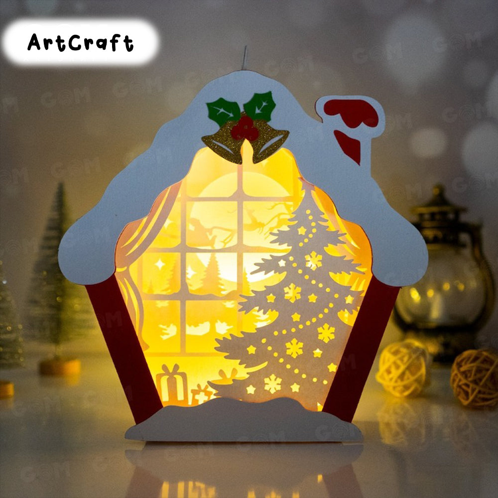 Snow House Hanging Shadow Box - Christmas Ball SVG - DIY Lightbox Christmas Ornaments - Paper Cut Template For Christmas