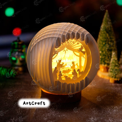 Version 02 Nativity Scene Sphere Pop Up SVG, Silhouette Studio Templates, Christmas Snowball Pop Up Lightbox 3D Papercut - Christmas Lantern