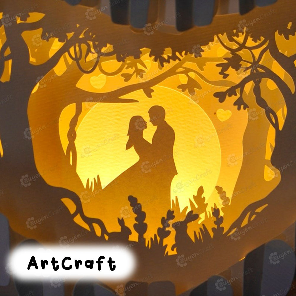 Heart 3D Pop-up Card Light Box PDF, SVG Template Paper Cutting, 3D Heart Lighting - Globe Popup, Lamp Paper Shadow Papercut, Sliceform Art