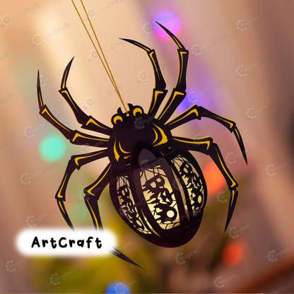 Set 3 Spider Lantern PDF, SVG, Studio Templates - Spider Paper Lantern for Halloween Decoration - Diy Halloween Lantern Light Box Paper Cut