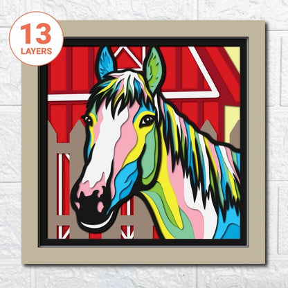 3D Horse Layered SVG For Cardstock/ Farmhouse Decoration/ Barn Animal Pop Art/ Colorful Farm Horse 3D Papercraft/ For Cricut/ For Silhouette