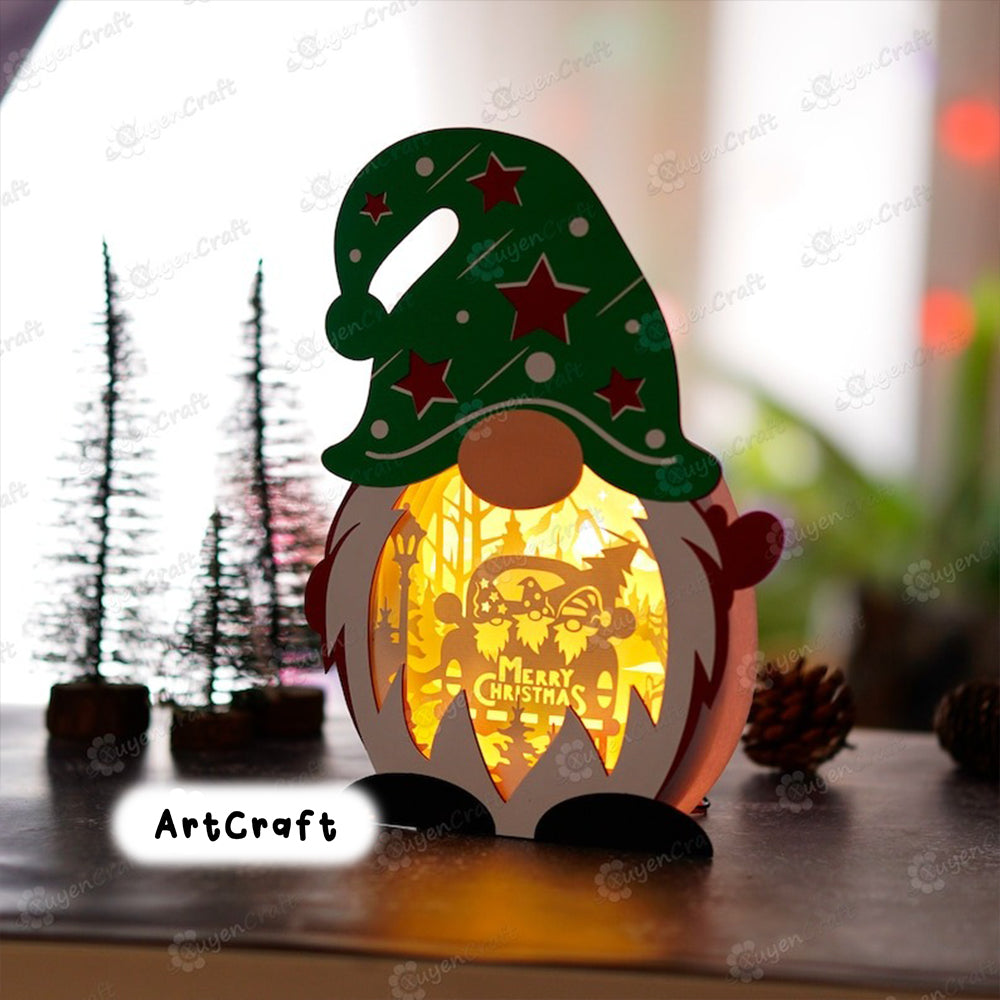 Christmas Truck Gnome Shadow Box PDF, SVG Light Box for Cricut Projects, ScanNcut, Cameo 4 - DIY Gnome Lantern with Christmas Truck Scene