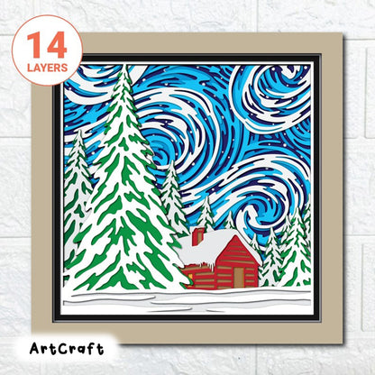 Snow Winter Day 3D Shadow Box SVG/ Winter Wind 3D Layered Cardstock/ Winter Log Cabin Cricut 3D/ Christmas File For Cricut/ For Silhouette