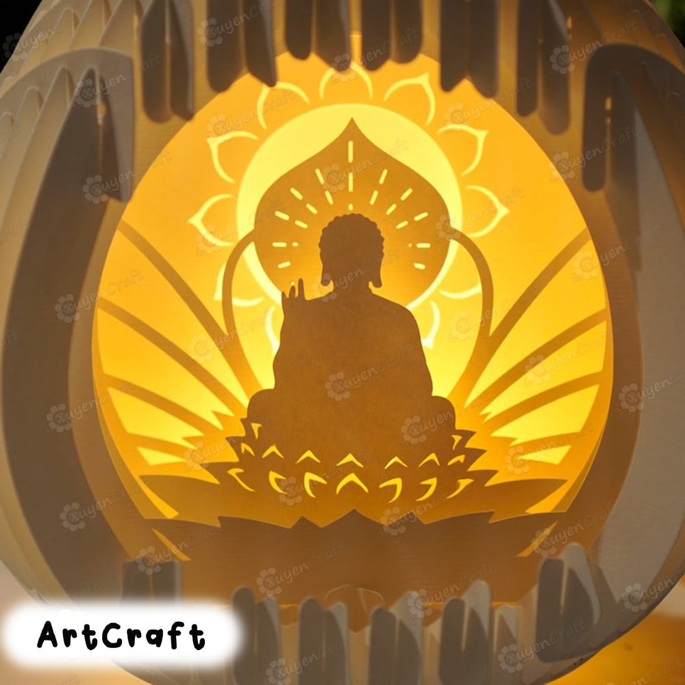 Buddha Pop Up SVG Template, Buddha Lanterns Paper Cut Light Box 3D Sphere Popup, Buddha Lamp SVG for Cricut Projects, DIY buddha gifts