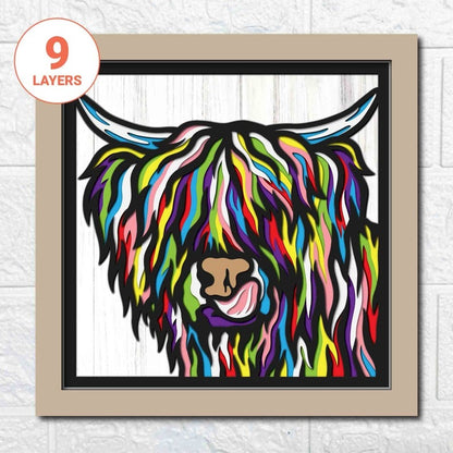 Highland Cow 3D Layered SVG For Cardstock/ Colorful Cow Multilayer/ Cow Mandala Pop Art/ Highland Cow 3D Papercraft SVG/ SVG File For Cricut