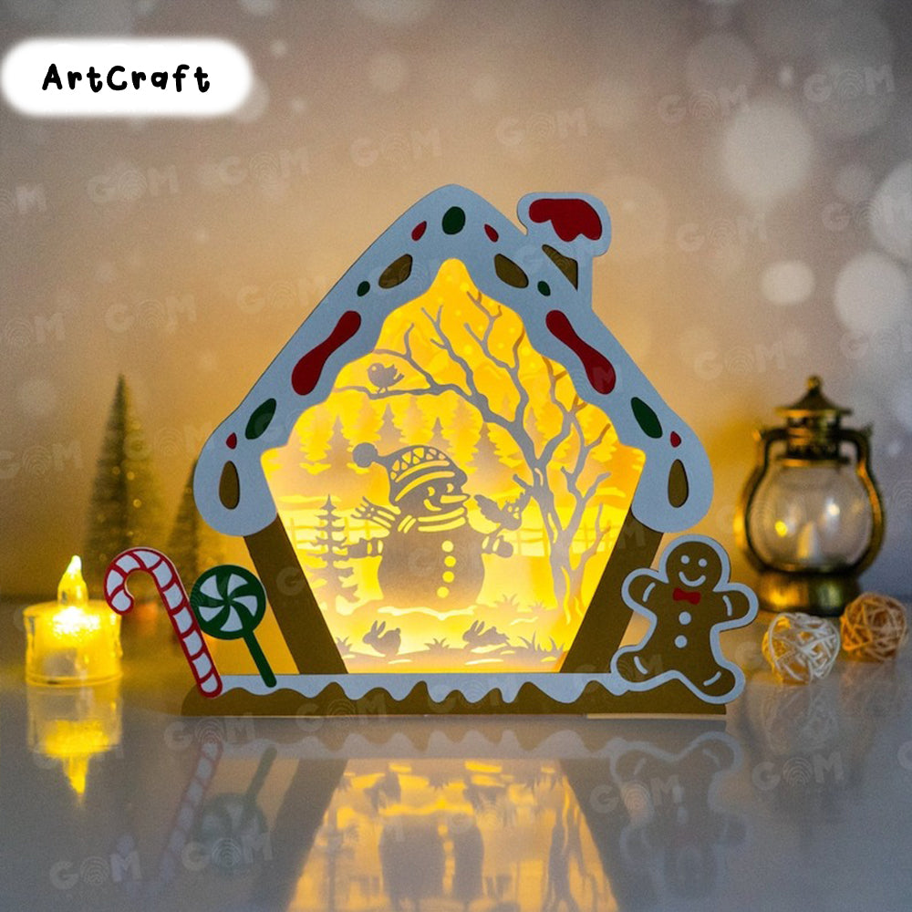 Pack 3 Candy House Shadow Box SVG - DIY Lightbox Christmas Ornaments - Xmas Paper Cutting Template - Paper Cut Template For Christmas