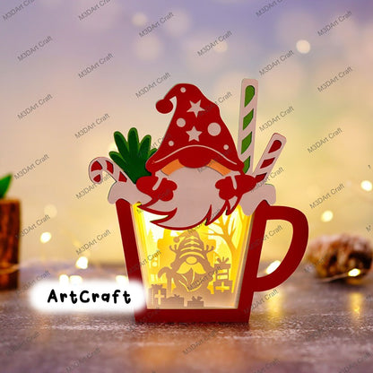 Pack 4 Hot Cocoa Lantern Shadow Box SVG, PDF, Silhouette Template - DIY Christmas Hot Cocoa Lantern Gnome, Penguin, Snowman, Gingerbread