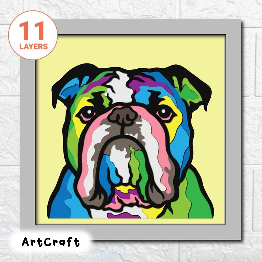 Bulldog 3D Layered SVG For Cardstock/ Colorful Bulldog 3D Multilayer SVG/ Dog Mandala Pop Art/ Pet 3D Papercraft/ SVG File For Cricut