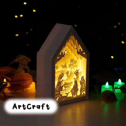 Nativity Scene Christmas Lanterns SVG Light Box - 3D Christmas Shadow Box, Xmas Decorations Craft, Paper Cut Template, Paper box frames svg