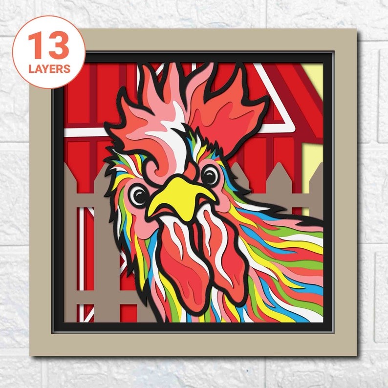 3D Chicken Layered SVG For Cardstock/ Farmhouse Decoration/ Farm Animal Pop Art/ Colorful Rooster 3D Papercraft/ For Cricut/ For Silhouette