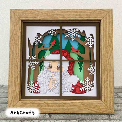 3D Santa At The Window Shadow Box SVG/ Christmas Home Decoration/ Santa Pattern Papercraft SVG/ Christmas Cricut Project/ SVG For Silhouette