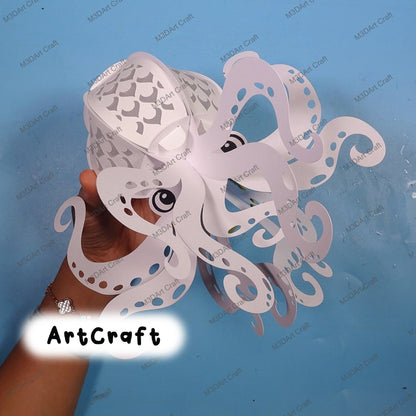 Set 3 Octopus Lantern PDF, SVG, Studio Templates - DIY Fish Paper Lantern for For Children's Room Decor, Diy gifts for kids, Fisherman Gift