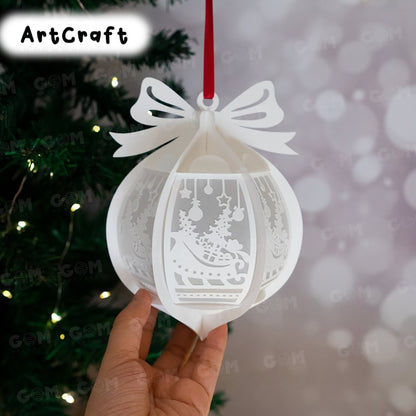 Pack 5 Hanging Arabesque Christmas Ball - Christmas Ball SVG - DIY Lightbox Christmas Ornaments - Paper Cut Template For Christmas