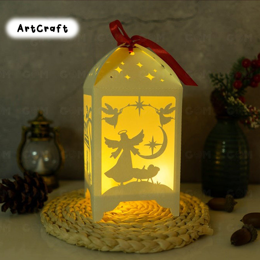 Combo 2 Nativity Lantern Template - Paper Cut - Light Box SVG File - DIY Paper Lanterns