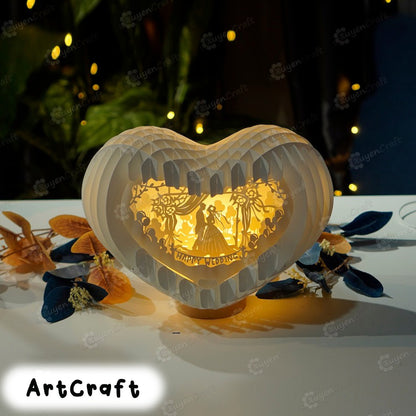 Happy Wedding Heart Pop up Card 3D Light Box SVG Template, Paper Cutting, 3D Heart Lighting Shadow box - Globe Popup, DIY wedding day gift