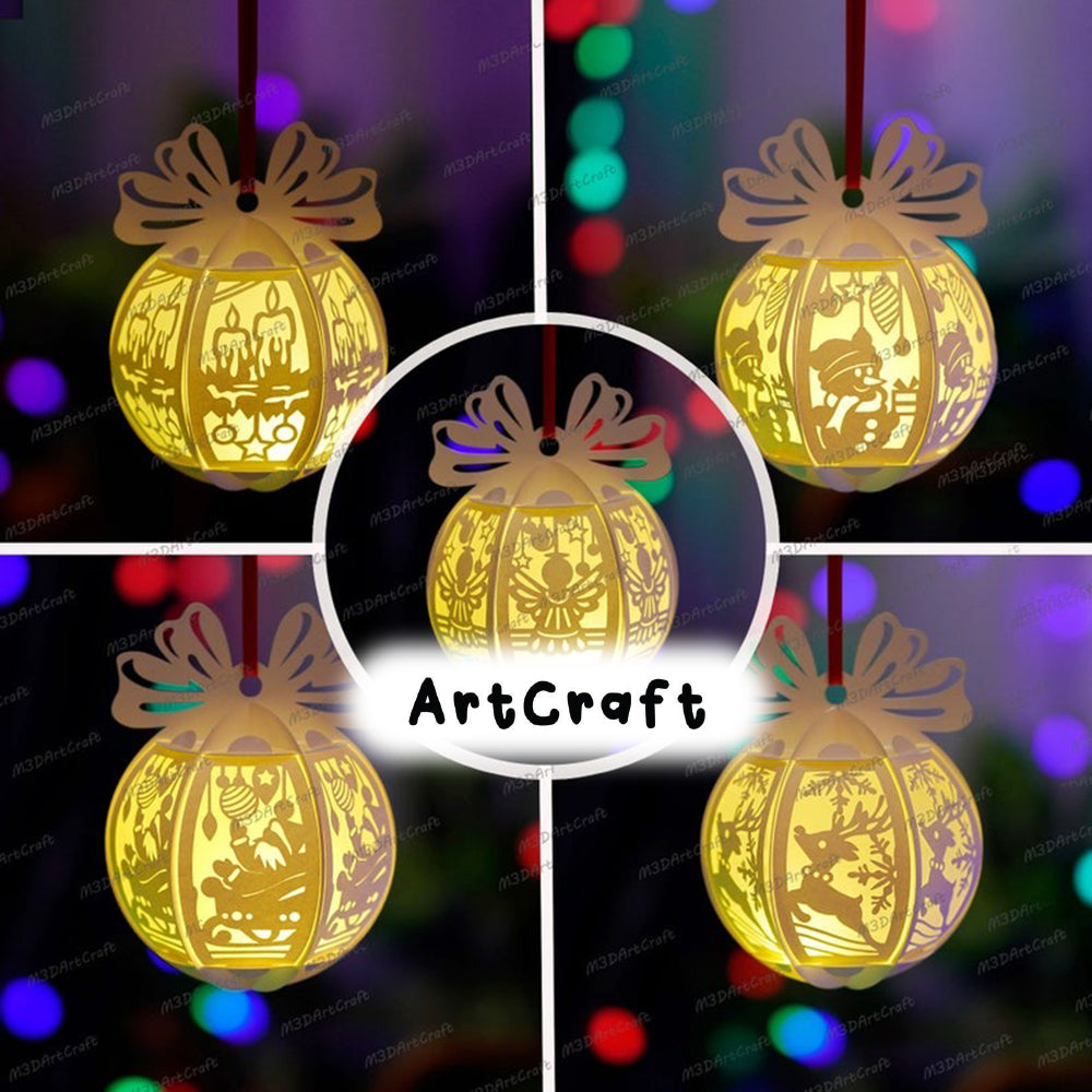 Pack 5 Christmas Balls SVG Paper Lantern Hanging For Christmas Tree Decorations - DIY Christmas Ornaments - Christmas Ball Hanging Paper Cut