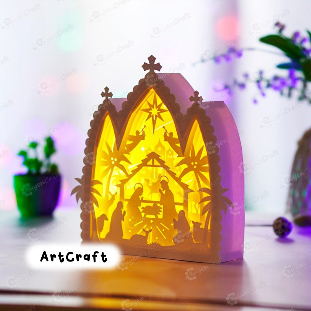 Nativity Scene House Lanterns Shadow Box PDF, SVG Light Box for Cricut Projects - DIY Nativity Scene Paper Lantern for Christmas