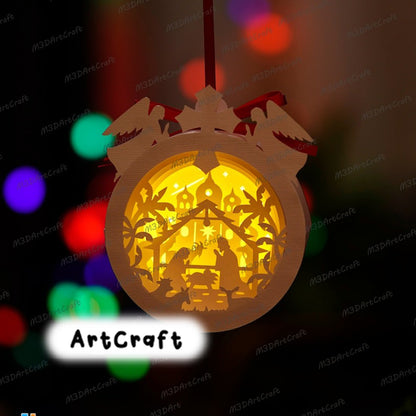 Pack 3 Nativity Scene in Christmas Balls SVG Paper Lantern Hanging For Christmas Tree Decorations Craft, DIY Christmas Ornaments