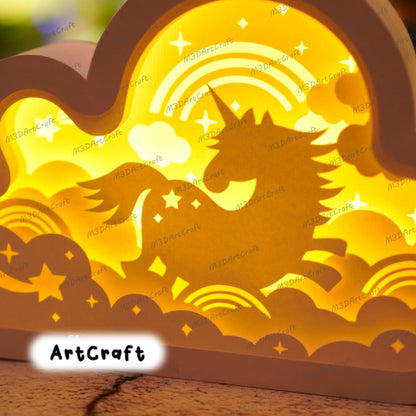 Cute Unicorn Cloud Lanterns Shadow Box SVG for Cricut Projects, ScanNcut, Cameo4, Paper Cut Template - DIY Lamp Decoration, 3D cloud svg