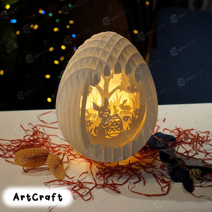 PDF, SVG, Studio Template Easter Bunny Eggs Pop up, 3D Papercut Light Box Sliceform Paper Sphere Popup, 3d lamp svg, Easter night light