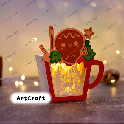 Pack 4 Hot Cocoa Lantern Shadow Box SVG, PDF, Silhouette Template - DIY Christmas Hot Cocoa Lantern Gnome, Penguin, Snowman, Gingerbread