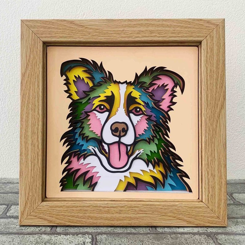 Colorful Border Collie 3D Layered SVG/ 3D Dog Shadow Box/ Dog Mandala 3D SVG/ Pet 3D Cardstock/ SVG File For Cricut/ Multilayer For Laser/