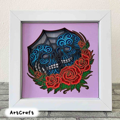 Skull Lovers With Roses Shadow Box SVG/ The Lovers 3D Mandala SVG/ Halloween Decor/ Anniversary Gift/ Goth Wedding Gift SVG/ Cricut Project