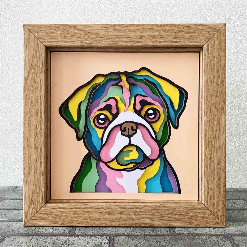 Colorful Pug 3D Layered SVG For Cardstock/ 3D Pug Shadow Box/ Colorful Dog SVG/ Pug Pop Art 3D/ Pet Memorial Box/ For Cricut/ For Silhouette