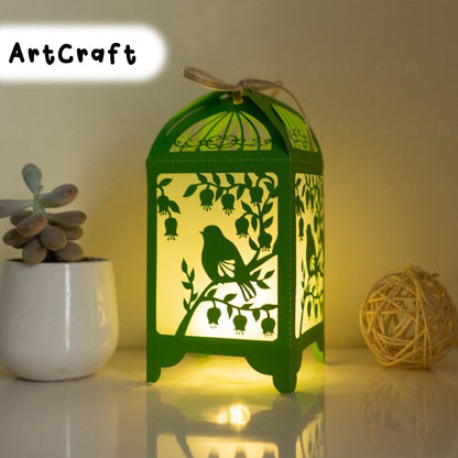 Birds And Bell Flowers lantern template - Paper Cut - Light Box SVG Files