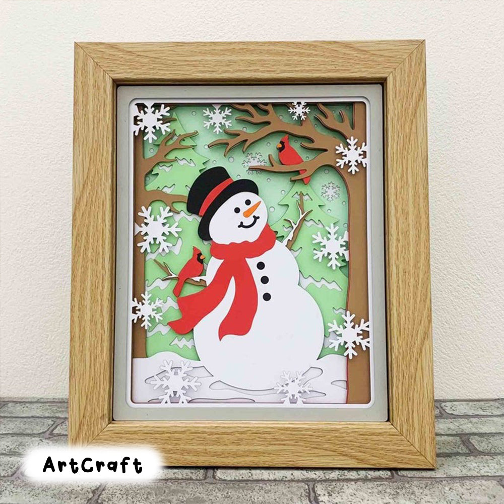 Snowman And Cardinals Shadow Box SVG/ Christmas Home Decor/ Winter Papercraft SVG/ Christmas Cricut Project/ SVG For Cricut/ For Silhouette