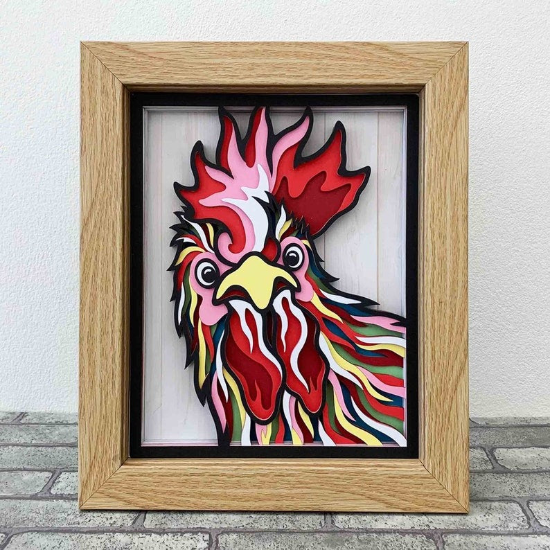 Peeking Rooster 3D Layered SVG For Cardstock/ Colorful Chicken Multilayer SVG/ Farmhouse Decor/ Farm Animal 3D Pop Art/ SVG File For Cricut