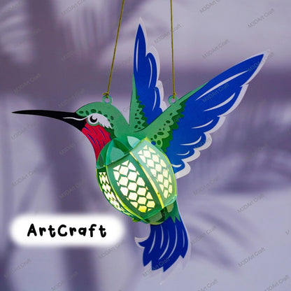 Set 3 Hummingbird Lanterns PDF, SVG Templates for Cricut Project - Paper Lantern Cutting DIY Hummingbird Decorations, Shadowbox svg file