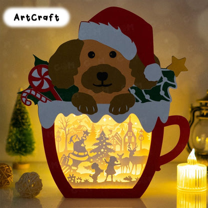 Pack 3 Hot Cocoa Shadow Box SVG - Dog Motifs, Bear Motifs, Cat Motifs - Xmas Paper Cutting Template - DIY Lightbox Christmas Ornaments