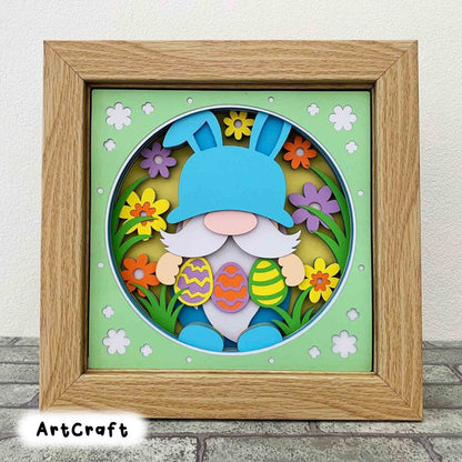 Easter Gnome 3D Shadow Box SVG/ Bunny Gnome Shadow Box/ Easter Decoration/ Gnome Easter Day 3D SVG/ SVG File For Cricut/ For Silhouette