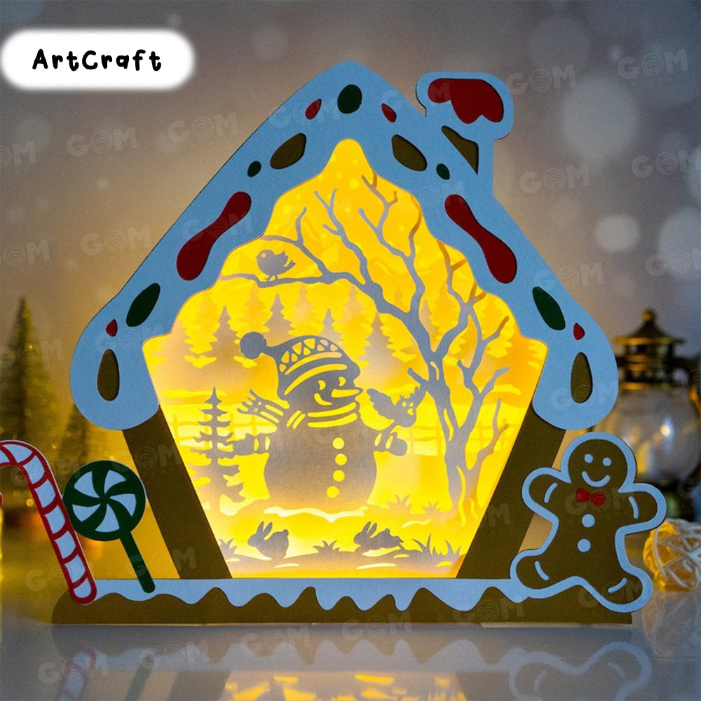 Pack 3 Candy House Shadow Box SVG - DIY Lightbox Christmas Ornaments - Xmas Paper Cutting Template - Paper Cut Template For Christmas