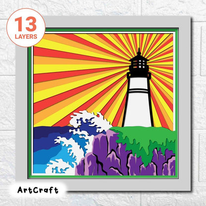 Lighthouse 3D Layered SVG/ Lighthouse Multilayer SVG/ Lighthouse And The Ocean Shadow Box/ Cricut Project/ Glowforge Cut File/ SVG For Laser