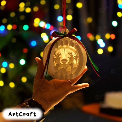 Nativity Scene Sphere Popup Hanging SVG for Merry Christmas - Paper Cut Template 3D Pop Up Card - DIY Christmas ornaments