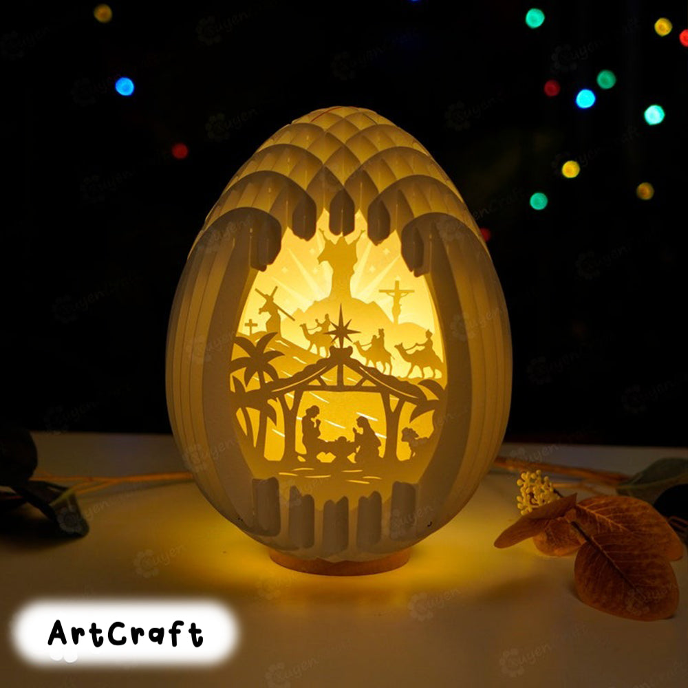 Nativity Scene Christmas Eggs Pop Up SVG Template, Christmas Lightbox 3D Papercut Light Box Paper Sphere Popup, Easter Eggs 3d svg cricut