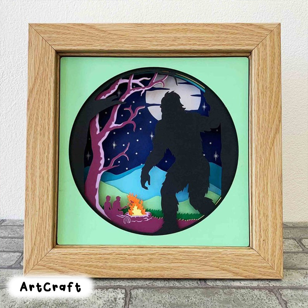 Sneaky Bigfoot Shadow Box SVG/ 3D Camping SVG/ Bigfoot Campsite Shadow Box/ Fall Camping Cricut Project/ SVG File For Cricut/ For Silhouette