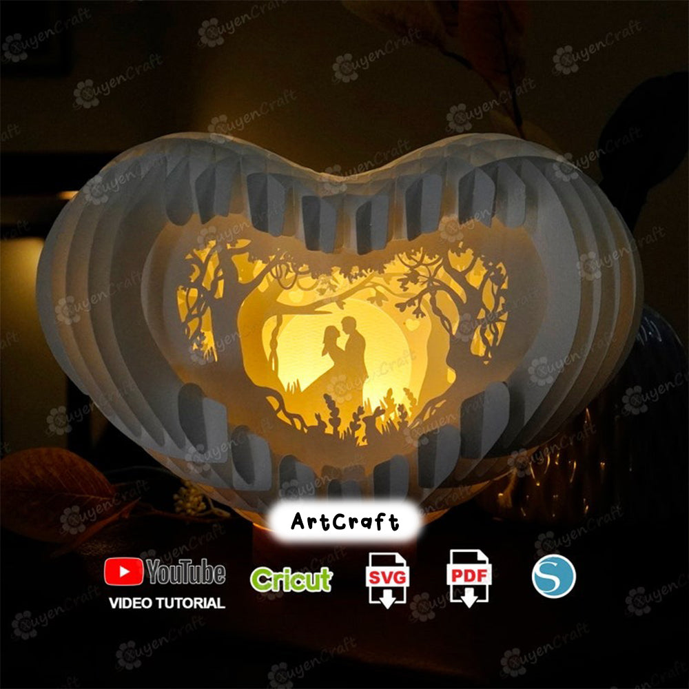 Heart 3D Pop-up Card Light Box PDF, SVG Template Paper Cutting, 3D Heart Lighting - Globe Popup, Lamp Paper Shadow Papercut, Sliceform Art