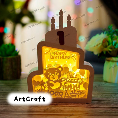 Pack 3 Birthday Cake Lanterns Shadow Box PDF, SVG for Cricut Projects Diy Happy Birthday Crafts, Paper Cut Template - DIY Birthday Lightbox