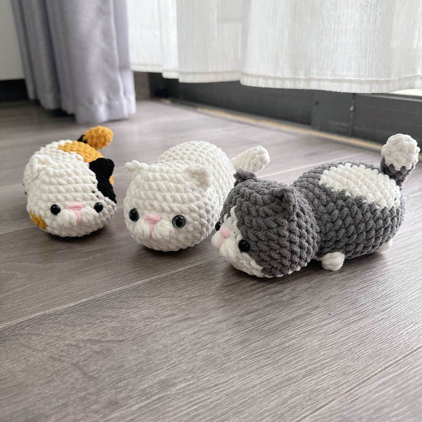 Bundle 3in1 Lazy Munchkin Cat Crochet Pattern, Low-sew Plushie Amigurumi PDF File Tutorial in English Deutsch Français Español Português