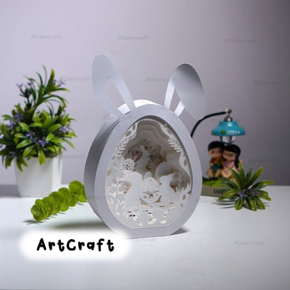 Rabbit Scene V2 Easter Eggs Shadow Box SVG for Cricut Projects - Easter Paper Lantern - Easter Bunny Eggs Lightbox - 3d layered paper svg