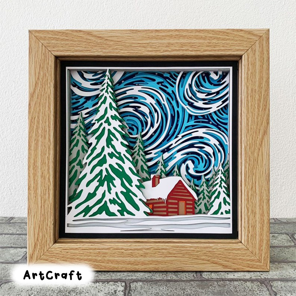 Snow Winter Day 3D Shadow Box SVG/ Winter Wind 3D Layered Cardstock/ Winter Log Cabin Cricut 3D/ Christmas File For Cricut/ For Silhouette