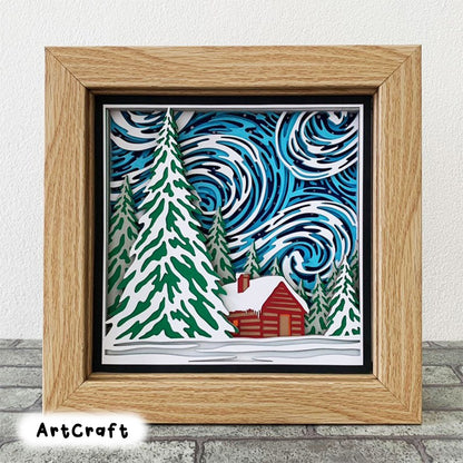 Snow Winter Day 3D Shadow Box SVG/ Winter Wind 3D Layered Cardstock/ Winter Log Cabin Cricut 3D/ Christmas File For Cricut/ For Silhouette