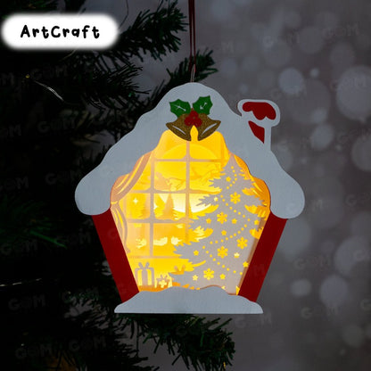 Snow House Hanging Shadow Box - Christmas Ball SVG - DIY Lightbox Christmas Ornaments - Paper Cut Template For Christmas