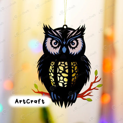 Set 3 Owl Lantern PDF, SVG, Studio Templates - Owl Paper Lantern for Halloween Decoration - Diy Halloween Lantern Light Box Paper Cut