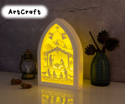 Nativity Of Jesus Domed Shadow Box SVG - Paper Cut Template - Light Box SVG File - DIY Paper Lanterns