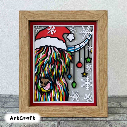 Christmas Highland Cow 3D SVG/ Highland Cow Shadow Box/ Highland Cow Colorful Christmas Card/ Layered Cardstock/ For Cricut/ For Silhouette